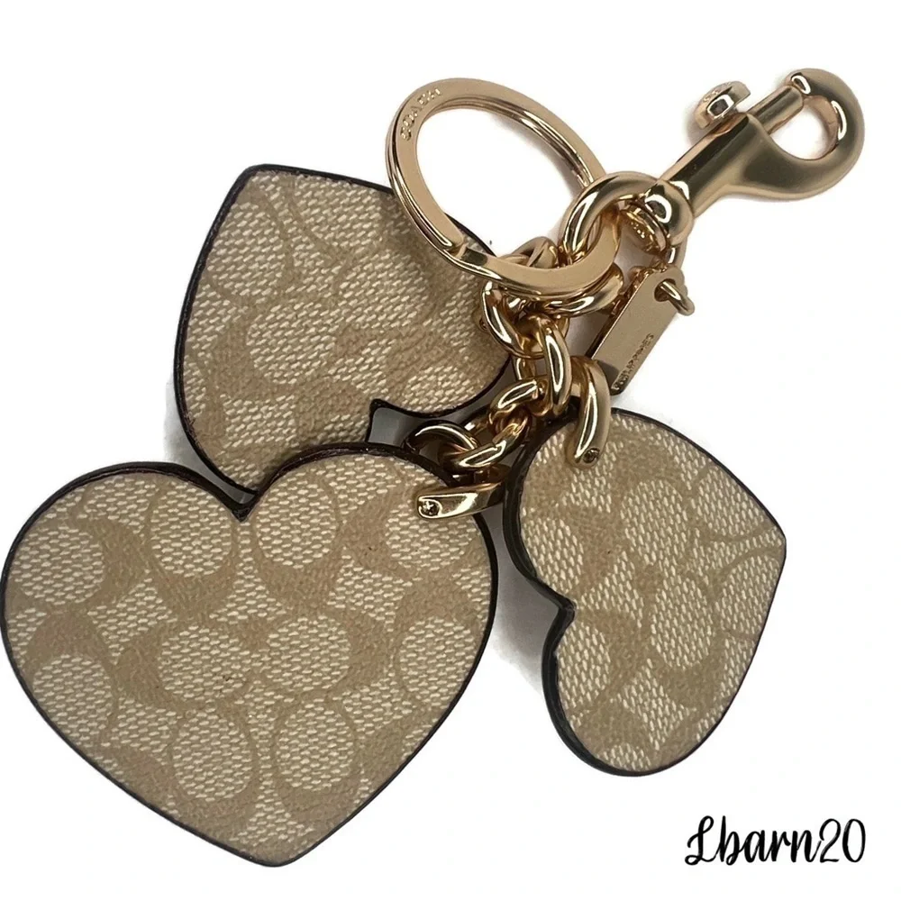 Coach Heart Appliqué Rose Gold and Pink Dangle Keychain Charm Fob F40696